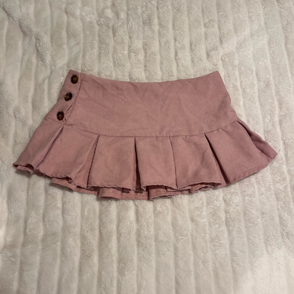 Pink Pleated Skirt with Button Detail